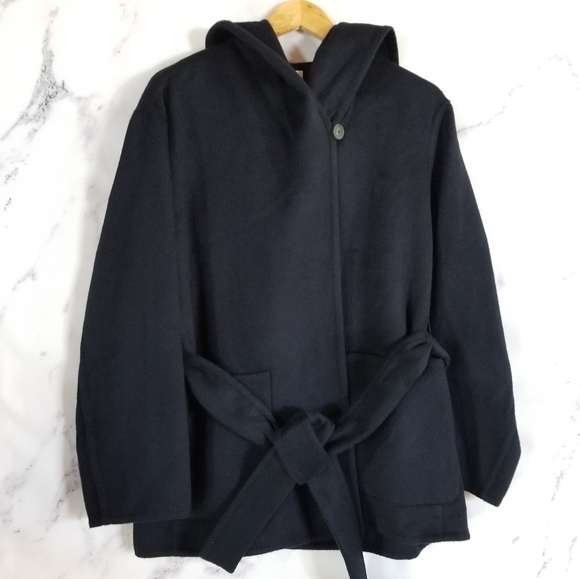 VINCE Wool and Cashmere Navy Jacket  w/ Hood, Lg - Picture 4 of 11